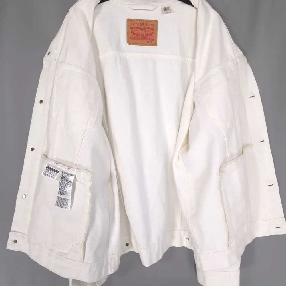 LEVIS Mens‎ Classic Denim Jacket XL Cream 100% Cotton Button Front 72334-0292
